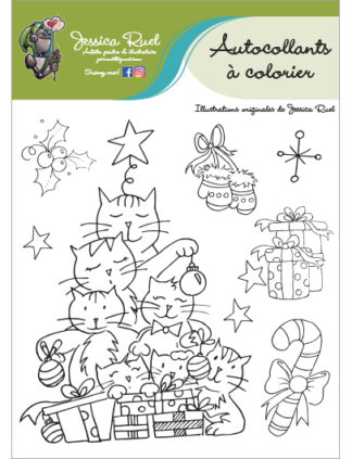 Autocollant à colorier - Chats de Noël
